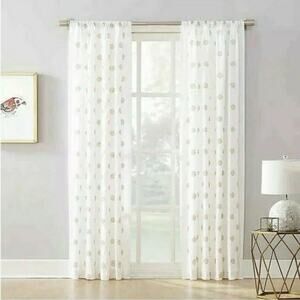 Maya Rod Pocket 63" Window Curtain Panel White Gold Floral Pattern 1 Panel